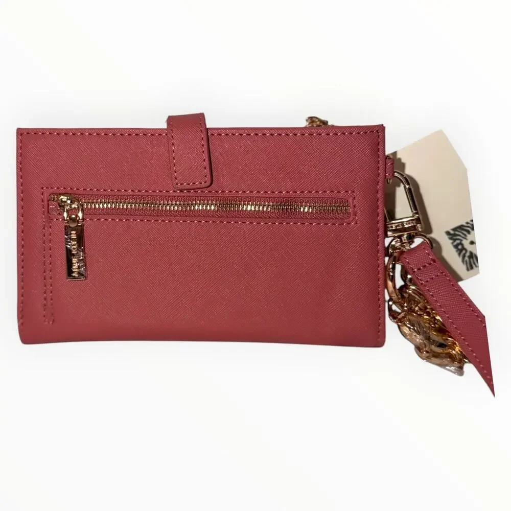 Anne Klein Pink Wallet Wristlet Bifold Phone Pocket Charm Zip Pocket NWT AKW1688
